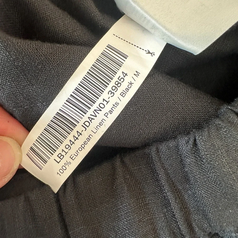 Quince Womens Pant 100% European Linen M Black Tapered Relaxed Elastic Waist
